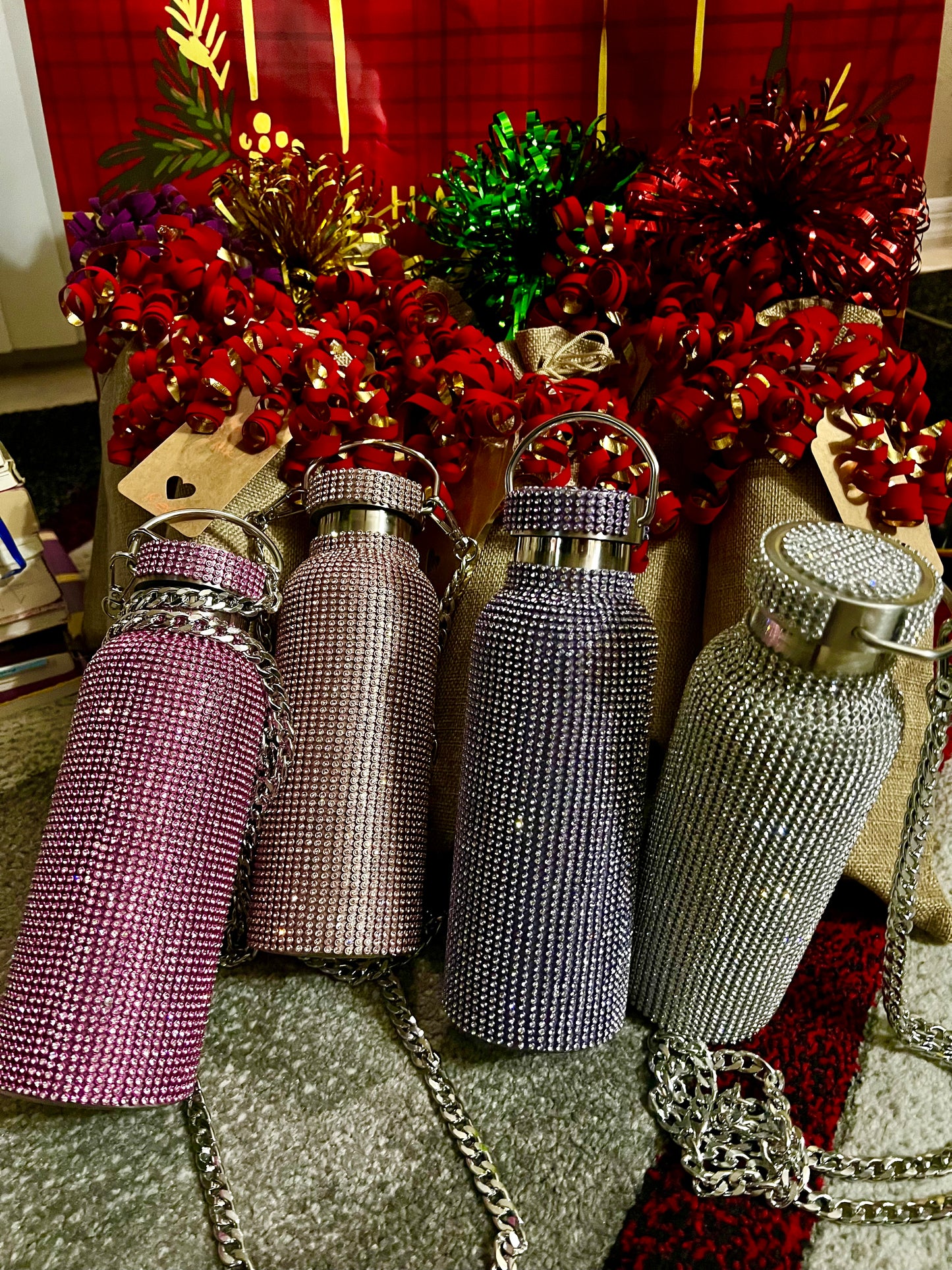 Christmas Basket of Bling Thermos Water Bottles